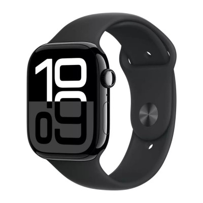 apple watch series 10 gps 46mm jet black aluminium with black sport band, m/l mwwq3
