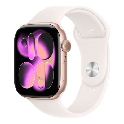 apple watch series 11 gps 46mm rose gold aluminium case with light blush sport band m/l mev74