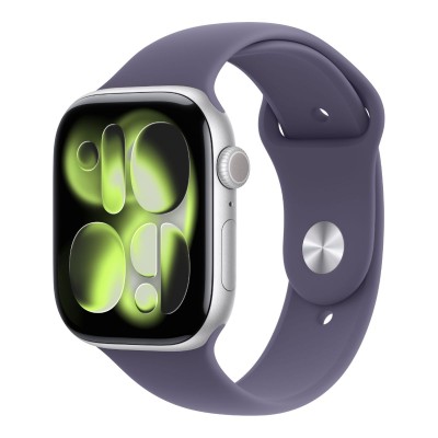 apple watch series 11 gps 46mm silver aluminium case with purple fog sport band m/l meva4
