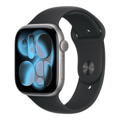 apple watch series 11 gps 46mm space gray aluminium case with black sport band m/l mev44