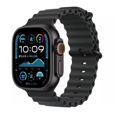 apple watch ultra 2 cellular 49mm black titanium case with black ocean band, mx4p3