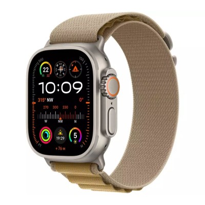 apple watch ultra 2 cellular 49mm natural titanium case with tan alpine loop, m mx4f3