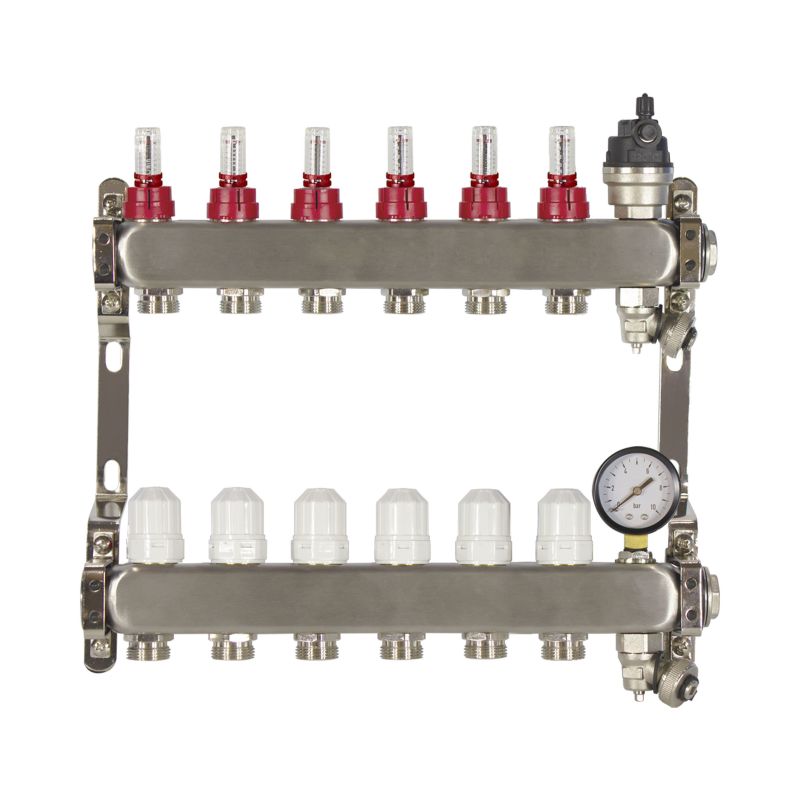 6 Port poly style manifold With Pressure gauge and auto air vent