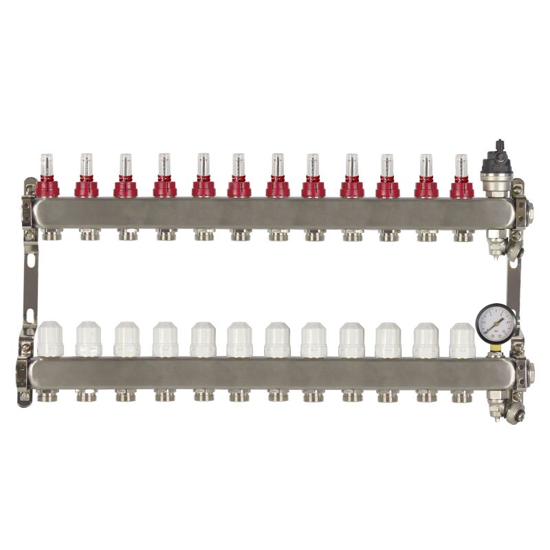 12 Port poly style manifold With Pressure gauge and auto air vent