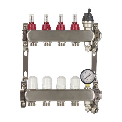 4 Port poly style manifold With Pressure gauge and auto air vent