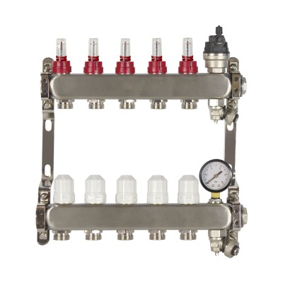 5 Port poly style manifold With Pressure gauge and auto air vent
