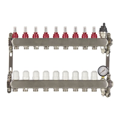 9 Port poly style manifold With Pressure gauge and auto air vent