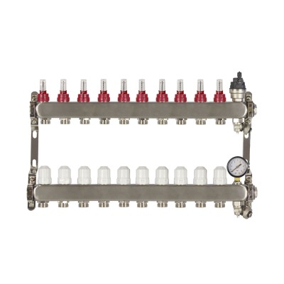 10 Port poly style manifold With Pressure gauge and auto air vent