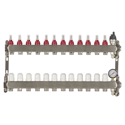 12 Port poly style manifold With Pressure gauge and auto air vent