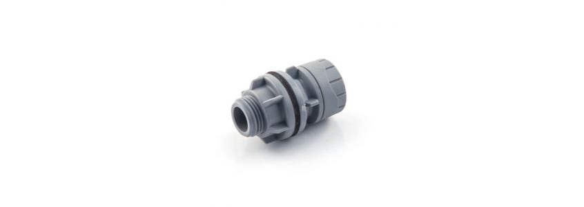 polyplumb tank connector - 22mm x 3/4" bsp pm grey