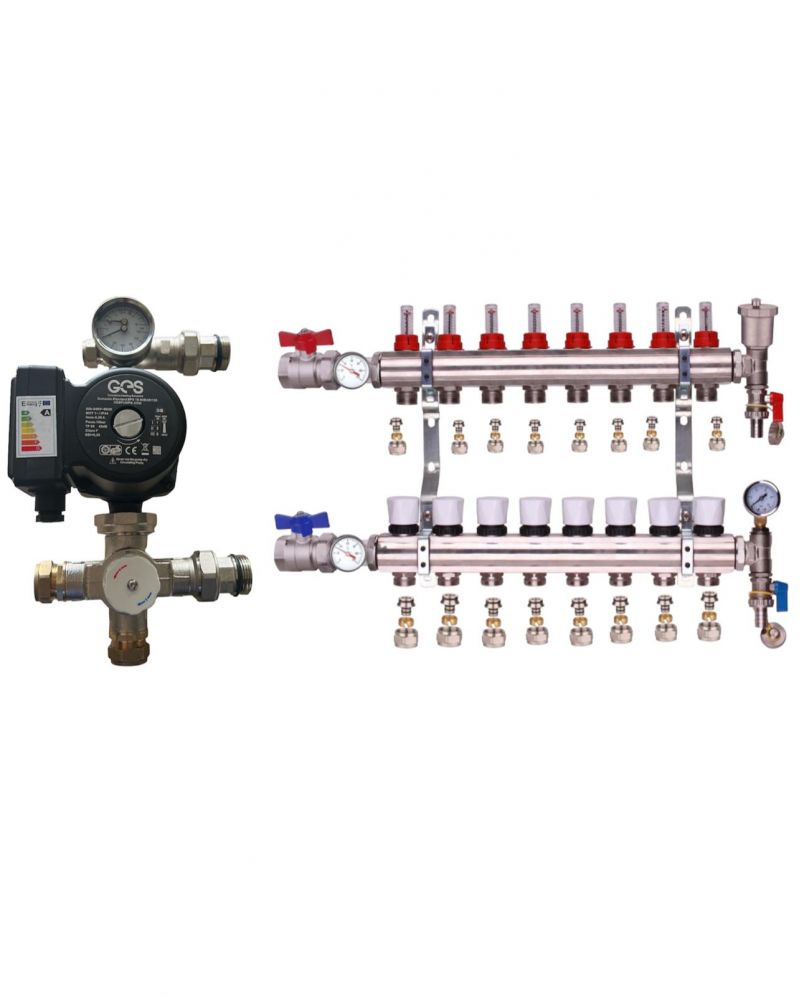 WATER UNDERFLOOR HEATING MANIFOLD 8 PORT A RATED GES PUMP KIT