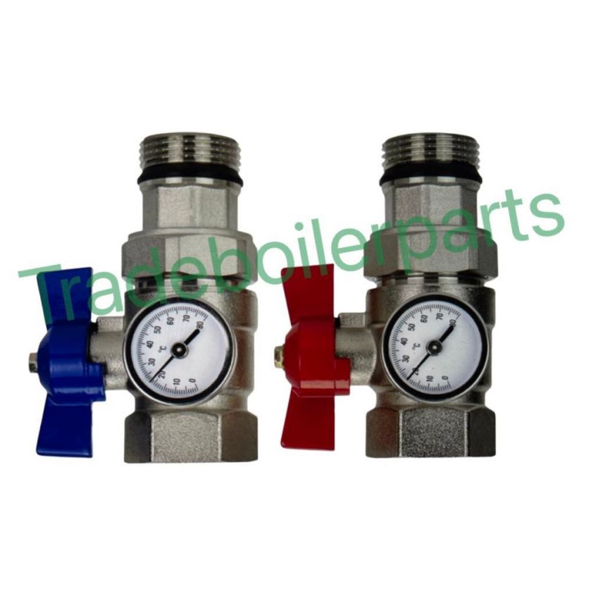 ball valves and temperature gauge for underfloor heating manifolds